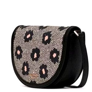 Kate Spade New York | Black Multicolor Floral Leather Crescent Crossbody Bag